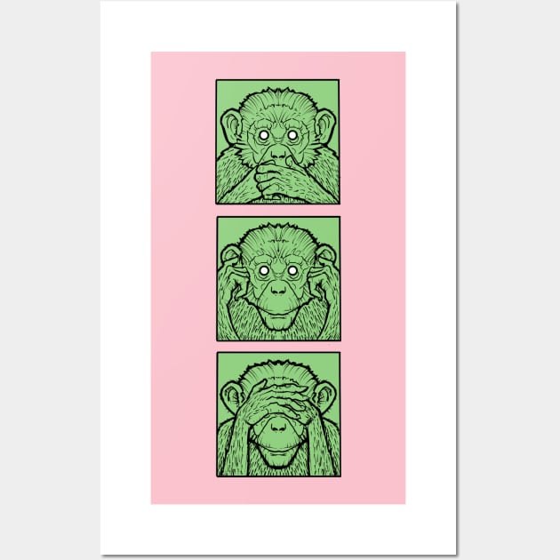 three green wise monkeys Wall Art by weilertsen